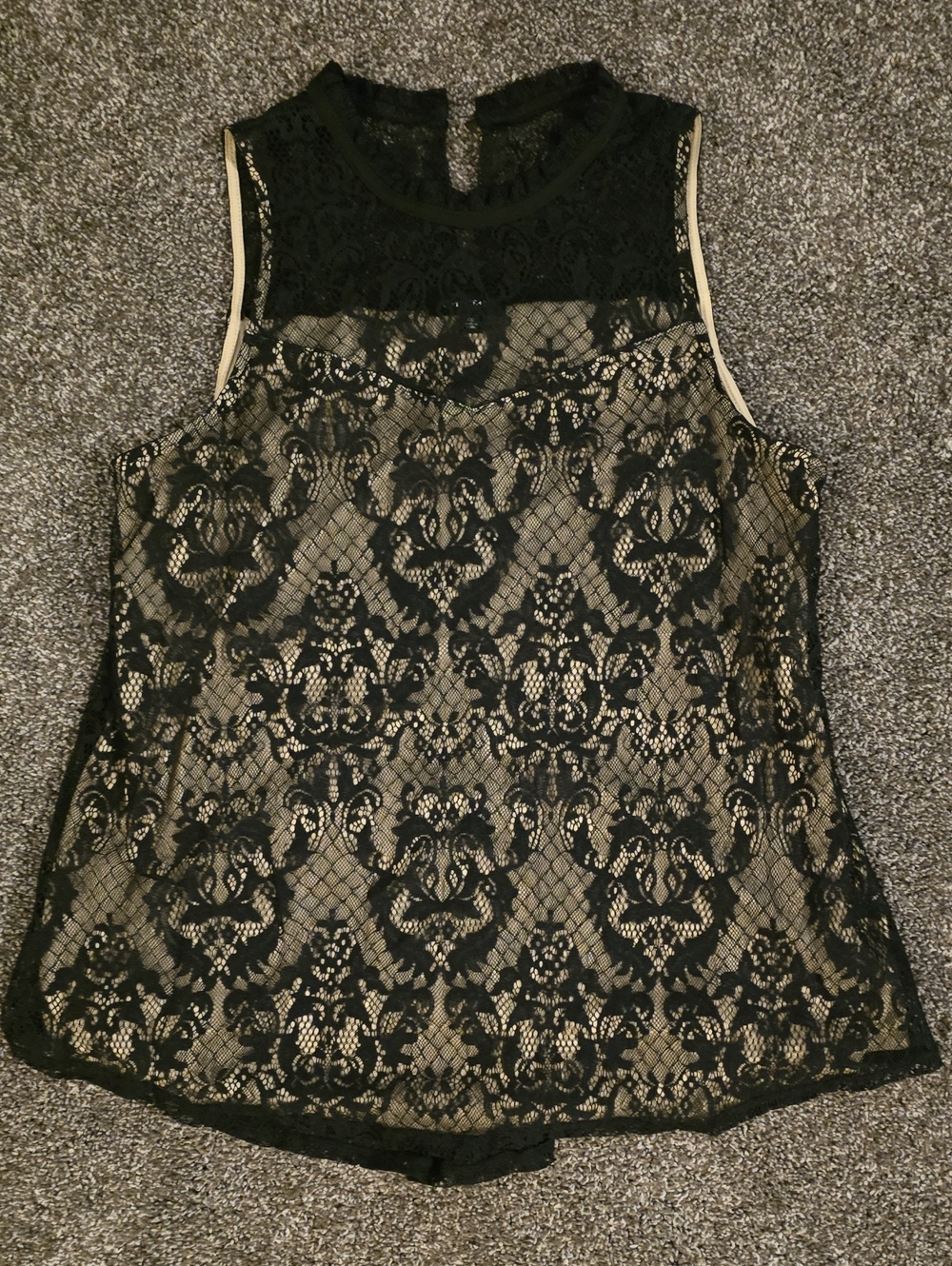 Fortune & Ivy Black Lace Overlay Sleeveless Camisole with Nude Lining